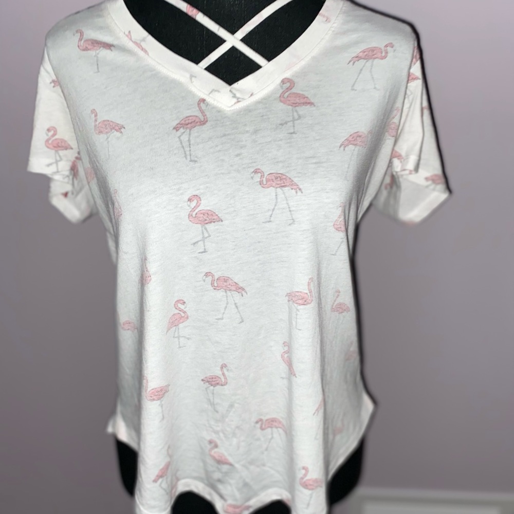 Flamingo T-shirt crisscross front top pink